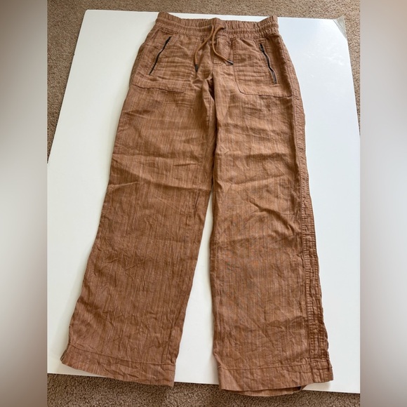 Athleta Cabo Linen Textured Wide Leg Pants Size 4 Sienna Brown - Picture 2 of 12